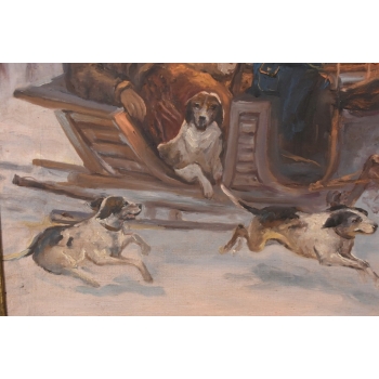 J. Fałat - Wyprawa Na Polowanie - Myśliwska Scena - Stary Obraz Olejny