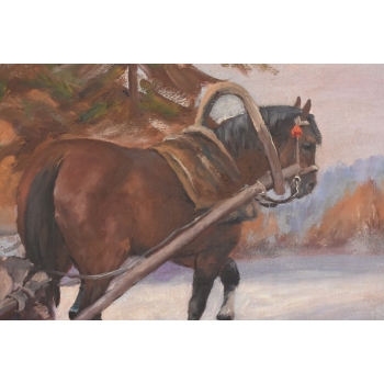 J Fałat - Wyprawa Na Targ - Zimowa Scena - Duży Obraz Olejny Unikalna Rama