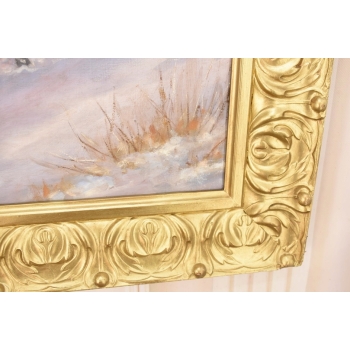 J Fałat - Wyprawa Na Targ - Zimowa Scena - Duży Obraz Olejny Unikalna Rama