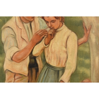 Józef Chełmoński - Zakochana Para w Sadzie - Obraz Olejny - Złota Rama