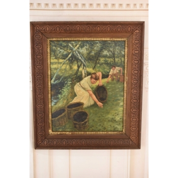 Józef Chełmoński - Kobieta z Koszami - Pejzaż Wsi - Obraz Olejny Złota Rama