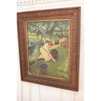 Józef Chełmoński - Kobieta z Koszami - Pejzaż Wsi - Obraz Olejny Złota Rama