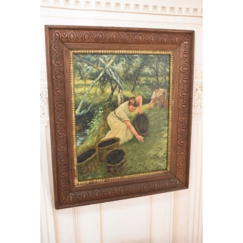 Józef Chełmoński - Kobieta z Koszami - Pejzaż Wsi - Obraz Olejny Złota Rama