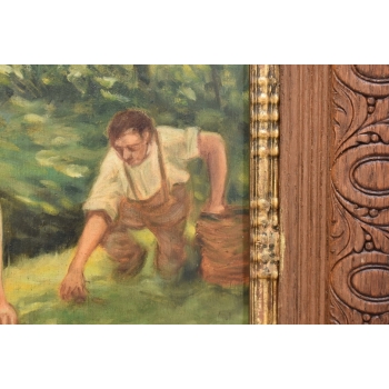 Józef Chełmoński - Kobieta z Koszami - Pejzaż Wsi - Obraz Olejny Złota Rama