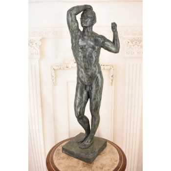 Ogromna Rzeźba wg Auguste Rodin - Męski Akt Adam - Rzeźba Figura z Brązu