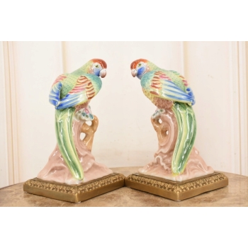 Dwie Porcelanowe Papugi - Papuga - Figura Rzeźba z Porcelany - Dekoracja