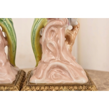 Dwie Porcelanowe Papugi - Papuga - Figura Rzeźba z Porcelany - Dekoracja