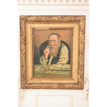 M. Lisowski - Żyd W Okularach Liczący Pieniądze - Obraz Olejny Na Szczęście