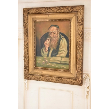 M. Lisowski - Żyd W Okularach Liczący Pieniądze - Obraz Olejny Na Szczęście