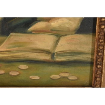 M. Lisowski - Żyd W Okularach Liczący Pieniądze - Obraz Olejny Na Szczęście