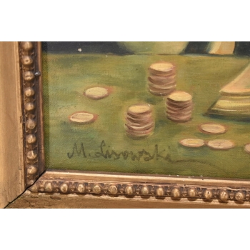 M. Lisowski - Żyd W Okularach Liczący Pieniądze - Obraz Olejny Na Szczęście