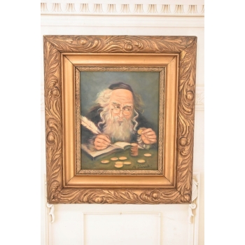 M. Lisowski - Żyd Liczący Złote Monety Obraz Olejny Symbolizujący Szczęście