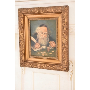 M. Lisowski - Żyd Liczący Złote Monety Obraz Olejny Symbolizujący Szczęście