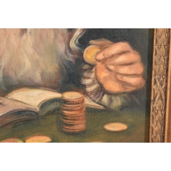 M. Lisowski - Żyd Liczący Złote Monety Obraz Olejny Symbolizujący Szczęście