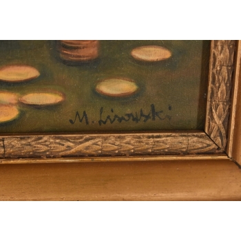 M. Lisowski - Żyd Liczący Złote Monety Obraz Olejny Symbolizujący Szczęście