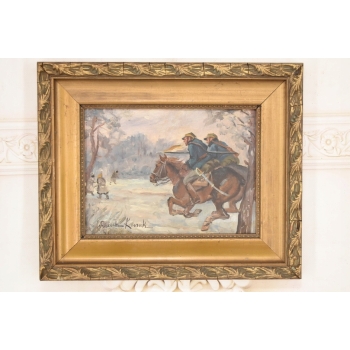 Wojciech Kossak - Szarża Ułanów Na Koniach - Zimowa Scena - Obraz Olejny