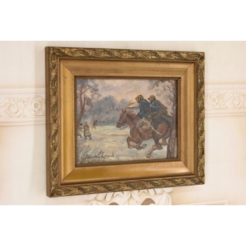 Wojciech Kossak - Szarża Ułanów Na Koniach - Zimowa Scena - Obraz Olejny