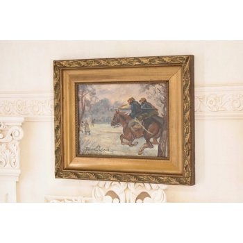 Wojciech Kossak - Szarża Ułanów Na Koniach - Zimowa Scena - Obraz Olejny