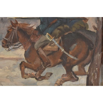 Wojciech Kossak - Szarża Ułanów Na Koniach - Zimowa Scena - Obraz Olejny