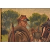 Jerzy Kossak - Ułan Karmiący Konia - Obraz Olejny - Zdobiona Rama