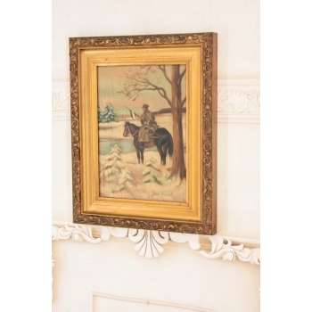 Jerzy Kossak - Ułan Na Koniu w Czasie Zimy - Polski Obraz Olejny