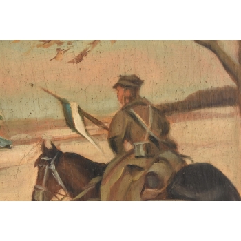 Jerzy Kossak - Ułan Na Koniu w Czasie Zimy - Polski Obraz Olejny