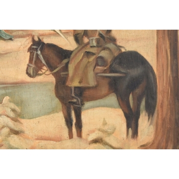 Jerzy Kossak - Ułan Na Koniu w Czasie Zimy - Polski Obraz Olejny