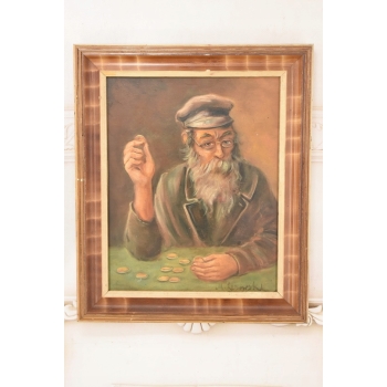 M. Lisowski - Żyd Liczący Pieniądze - Obraz Olejny Symbolizujący Szczęście