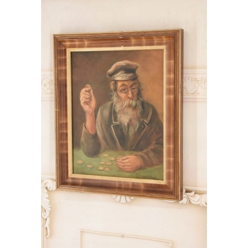 M. Lisowski - Żyd Liczący Pieniądze - Obraz Olejny Symbolizujący Szczęście