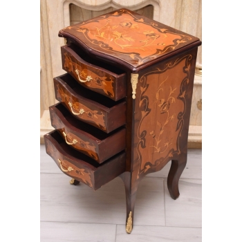 Komoda Intarsjowana Ludwik - Stolik Nocny Stolik z Szufladami - Uszkodzona