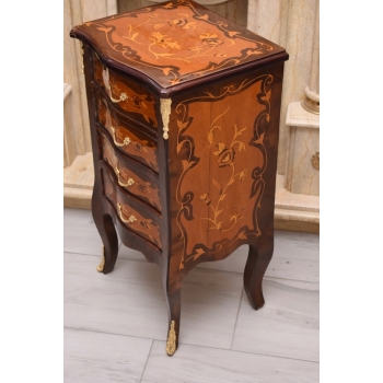 Komoda Intarsjowana Ludwik - Stolik Nocny Stolik z Szufladami - Uszkodzona