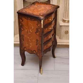 Komoda Intarsjowana Ludwik - Stolik Nocny Stolik z Szufladami - Uszkodzona