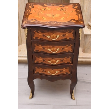 Komoda Intarsjowana Ludwik - Stolik Nocny Stolik z Szufladami - Uszkodzona
