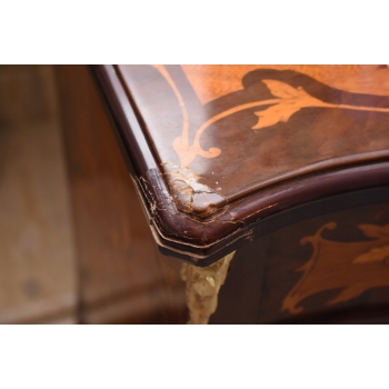 Komoda Intarsjowana Ludwik - Stolik Nocny Stolik z Szufladami - Uszkodzona