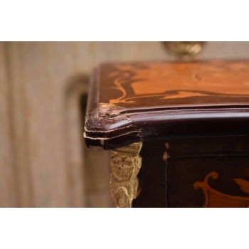 Komoda Intarsjowana Ludwik - Stolik Nocny Stolik z Szufladami - Uszkodzona