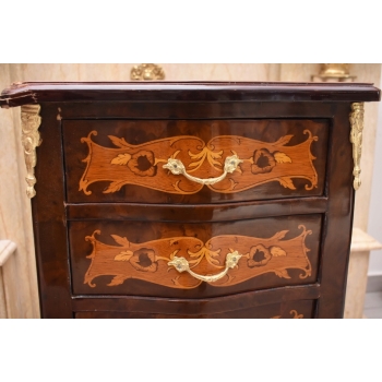Komoda Intarsjowana Ludwik - Stolik Nocny Stolik z Szufladami - Uszkodzona