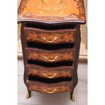 Komoda Intarsjowana Ludwik - Stolik Nocny Stolik z Szufladami - Uszkodzona