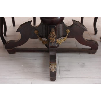 Meble Do Gabinetu - Stół Owalny + 4 Krzesła - Marmurowy Blat Złote Okucia