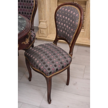 Meble Do Gabinetu - Stół Owalny + 4 Krzesła - Marmurowy Blat Złote Okucia