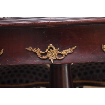 Meble Do Gabinetu - Stół Owalny + 4 Krzesła - Marmurowy Blat Złote Okucia