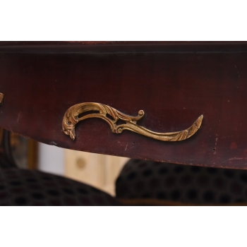 Meble Do Gabinetu - Stół Owalny + 4 Krzesła - Marmurowy Blat Złote Okucia