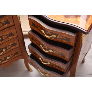 Komody Intarsjowane Ludwik - Stoliki Nocne Stolik z Szufladami - 4 Szuflady