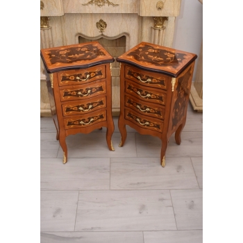 Komody Intarsjowane Ludwik - Stoliki Nocne Stolik z Szufladami - 4 Szuflady