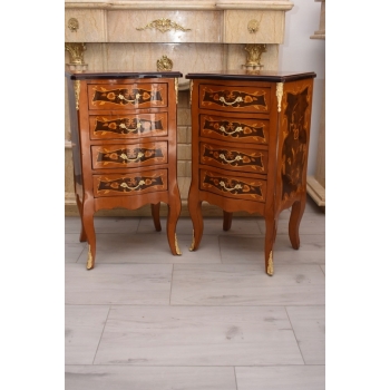 Komody Intarsjowane Ludwik - Stoliki Nocne Stolik z Szufladami - 4 Szuflady