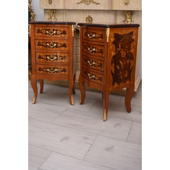 Komody Intarsjowane Ludwik - Stoliki Nocne Stolik z Szufladami - 4 Szuflady