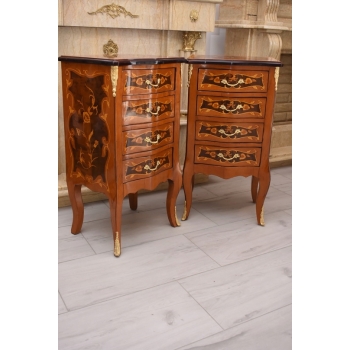 Komody Intarsjowane Ludwik - Stoliki Nocne Stolik z Szufladami - 4 Szuflady