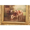 Scena Rodzajowa - Dwie Krowy Przy Wodopoju - Obraz Olejny Zdobiona Rama