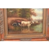 Scena Rodzajowa - Stado Krów Przy Rzece - Obraz Olejny Zdobiona Rama