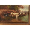 Scena Rodzajowa - Stado Krów Przy Rzece - Obraz Olejny Zdobiona Rama