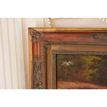 Scena Rodzajowa - Stado Krów Przy Rzece - Obraz Olejny Zdobiona Rama